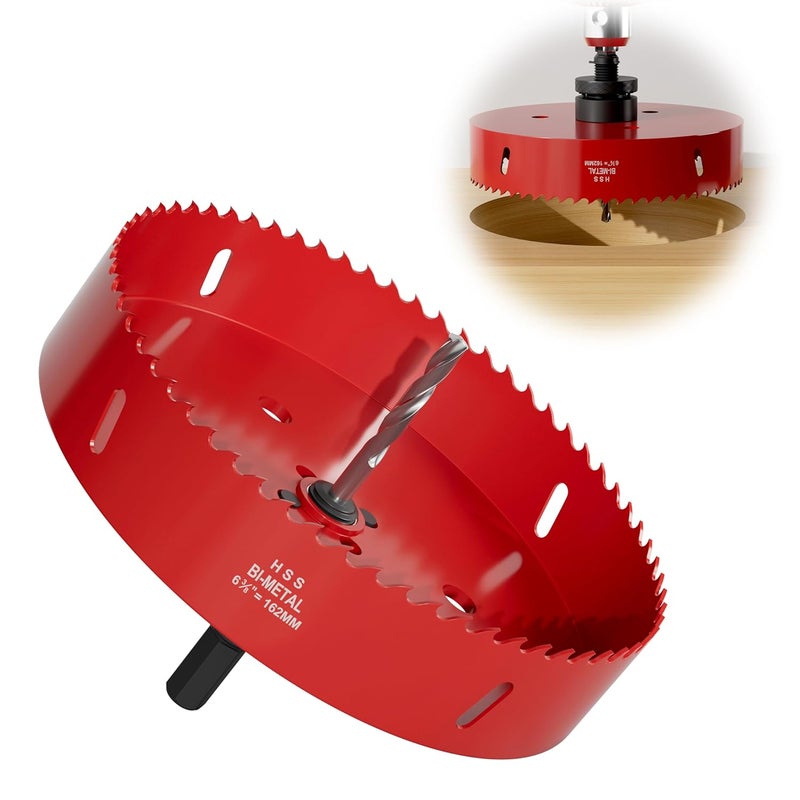 FIVELAKE 6-3/8" (162mm) Bi-Metal M42 High Speed Steel Hole Saw with Pilot Drill Bit, Smooth Cutting Edge for PVC, Drywall, Wood, Plastic, Gypsum Board, Rubber, Thin Metal - Image 1